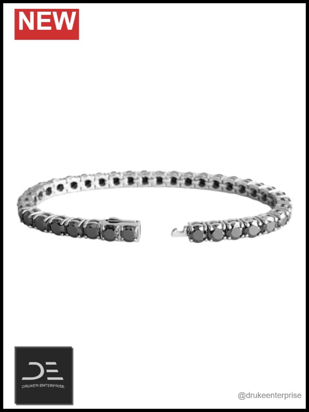 Black Moissanite Tennis Bracelet Stainless Steel Iced Out Cuban Chain Hip Hop